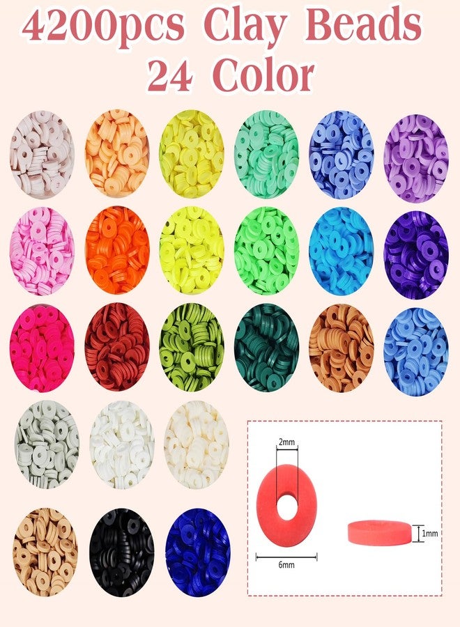 TecoKart مجموعة صنع المجوهرات من خرز طين البوليمر من تيكو كارت - 4200 قطعة، 24 لونًا، خرز أساور مع تعليقات على شكل حروف وقلوب وفواكه وأصداف - مجموعة حرف يدوية للبنات والسيدات والبالغات، متعددة الألوان، تتضمن الأدوات - Image 4